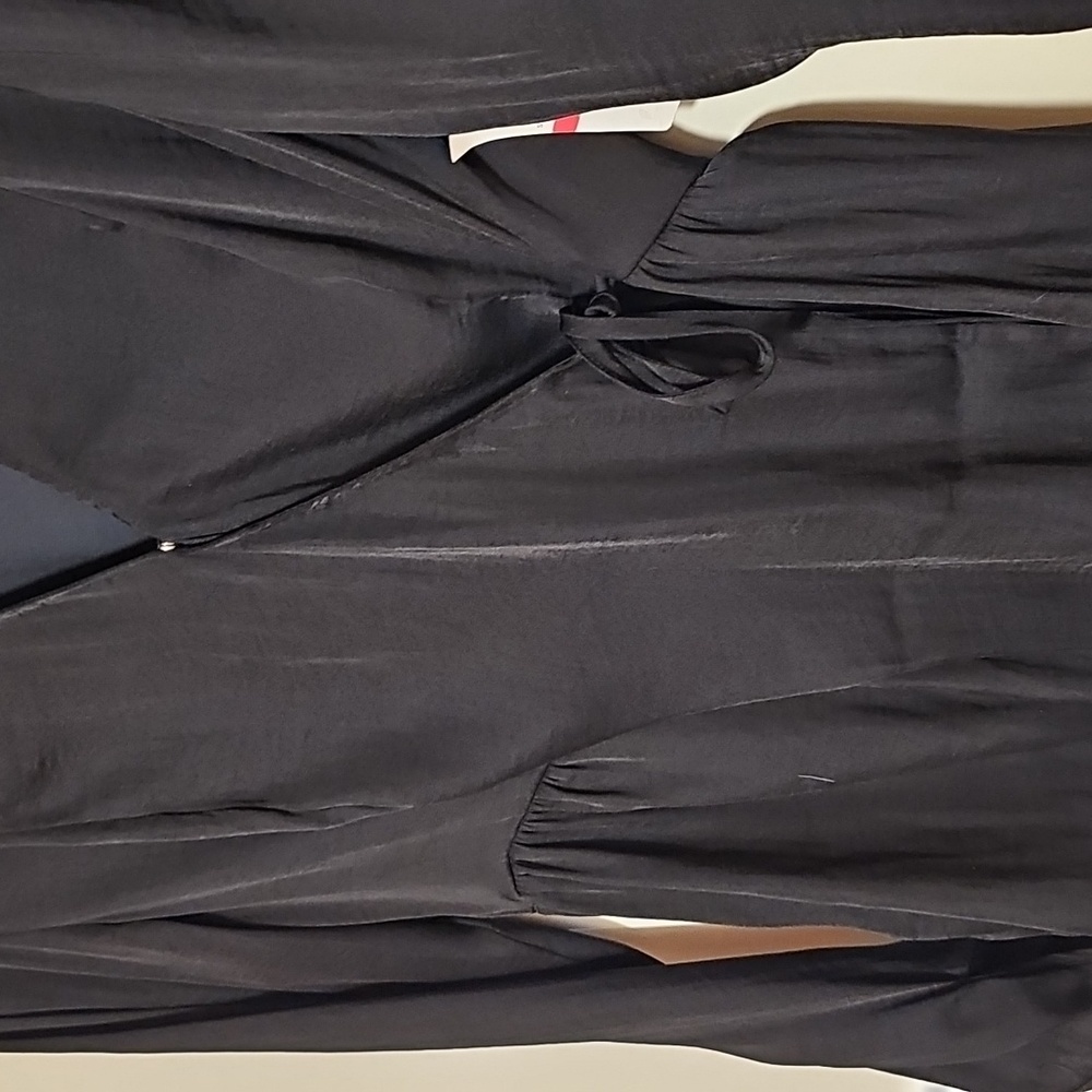 Thalia Sodi Black Surplice Peek A Boo Sleeve Blouse